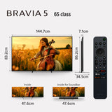 BRAVIA 5 65 Inch TV | XR Processor | Mini LED | 4K Ultra HD | High Dynamic Range (HDR) | Smart TV (Google TV) 10